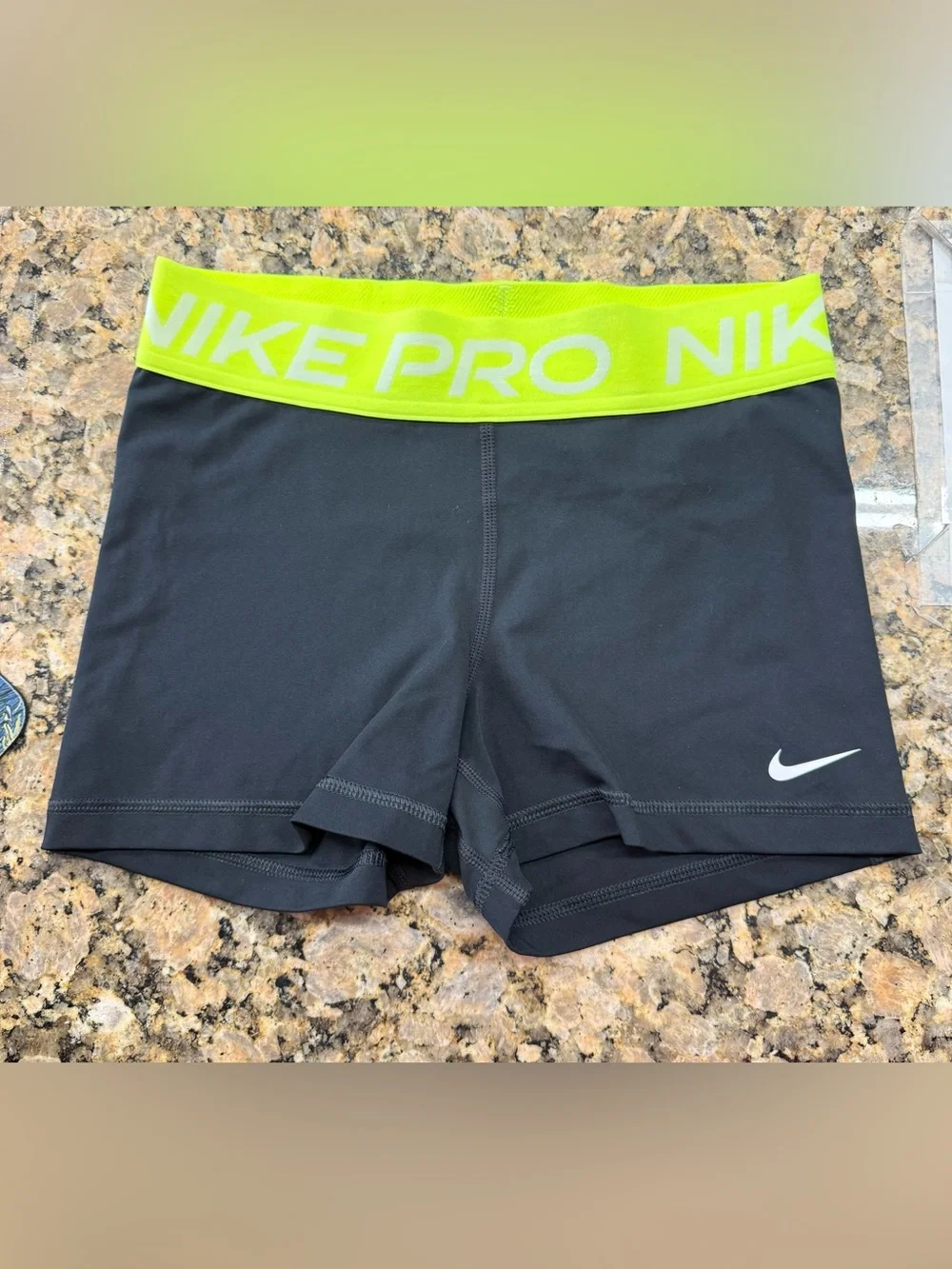 Nike Pro 3” Compression Shorts Black Volt Green Waistband Size S